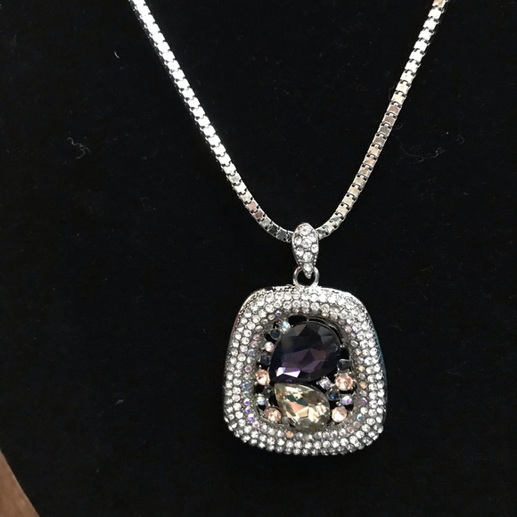 Silver toned multi stones pendant 31” necklace - Picture 2 of 7